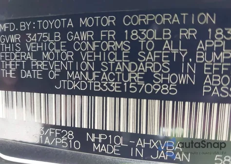 2014 Toyota Prius C z USA, uszkodzony, nr VIN JTDKDTB33E1570985